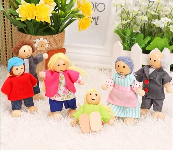 bebek aile minyatür 6 kişi seti oyuncak ahşap eklemli bebek çocuk muppet pretend oyuncaklar hikaye anlatma giyinmiş karakterler