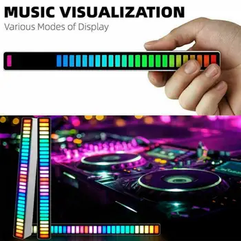 CoRuı RGB Ses Aktive Pikap Ritim Ortam ışığı Yaratıcı Renkli 32 Bit Müzik Seviyesi Göstergesi Araba Masaüstü Rekreasyon