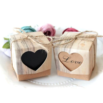Hediyeler için paket Mini Kutu Vintage Kraft Kağıt Aşk İyilik Şeker kutusu Düğün Misafirler için Çerez yıldönümü hediyesi
