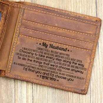 VE3001 Kocama Adam Lazer Kazınmış Cüzdan Deri Cüzdan Kısa Çanta kart tutucu Bifold Vintage doğum günü hediyesi Kutusu